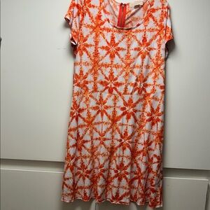 Michael Kors Collection Orange and White Patterned Short Sleeve Dress